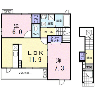 【間取り】 | 角住戸で３面採光、明るく風通しの良いの2LDK