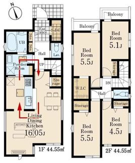 【間取り】 | 【仲介手数料無料！！】府中市幸町2丁目　新築戸建て（全3棟）2号棟　7480万円