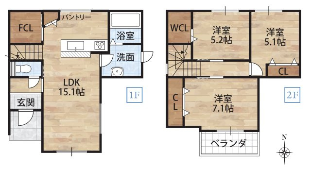 西小二里3丁目1区画・新築戸建の間取り