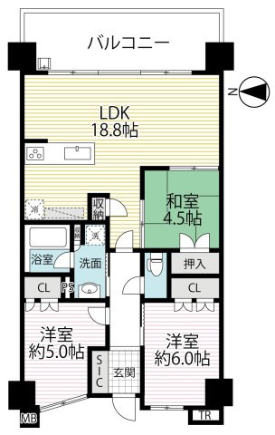 ◆ペット飼育可◆１０階東向き３LDK◆大手筋商店街まで徒歩７分◆クレアガーデン伏見桃山の間取り