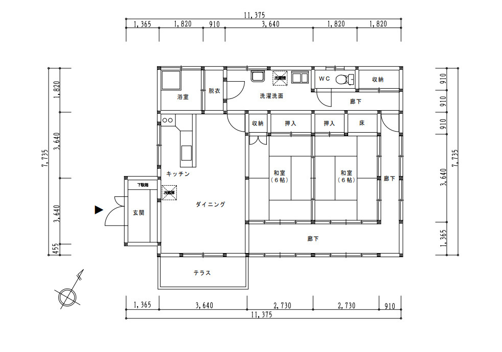 那須烏山市月次平屋　中古戸建の間取り