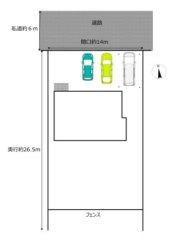 中古戸建　矢吹町文京町　中畑小・矢吹中の区画図|【リフォーム中】駐車スペース並列3台可能です！（車種による）