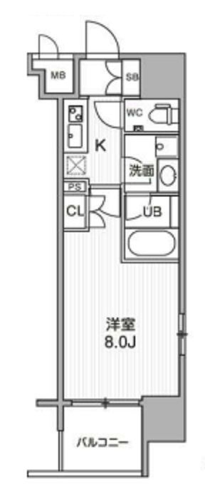 シーズンフラッツ大森エアリーの間取り|西向きバルコニー1K
