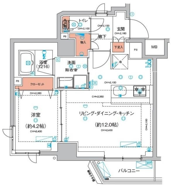 ハーモニーレジデンス東京羽田スカイブリッジの間取り|東向きバルコニーの1LDK