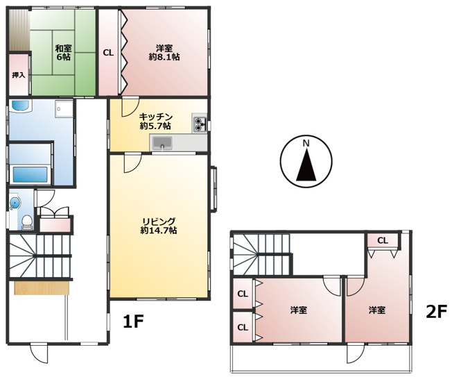 【間取り】 | 福津市西福間3丁目戸建 | １４１㎡の広々住空間