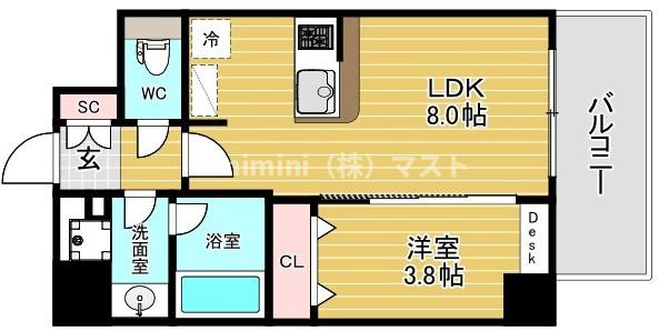 大阪市浪速区幸町２丁目の賃貸マンションの間取り