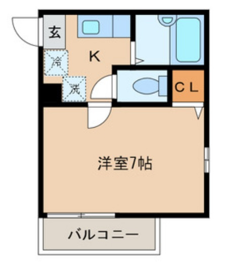 ディアグレース大森の間取り|間取り　1Kバストイレ別洋室7帖