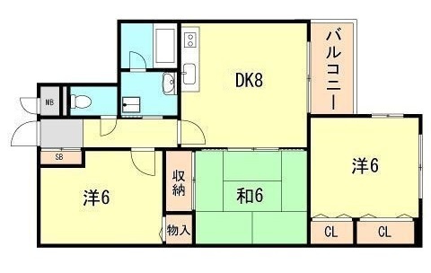 芦屋市東山町の賃貸マンションの間取り