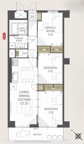 ライオンズマンション狭山の間取り|２SLDK 専有面積63.25m2 バルコニー面積8.25m2