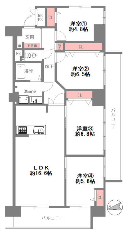 ファミールハイツ北大阪4号棟の間取り