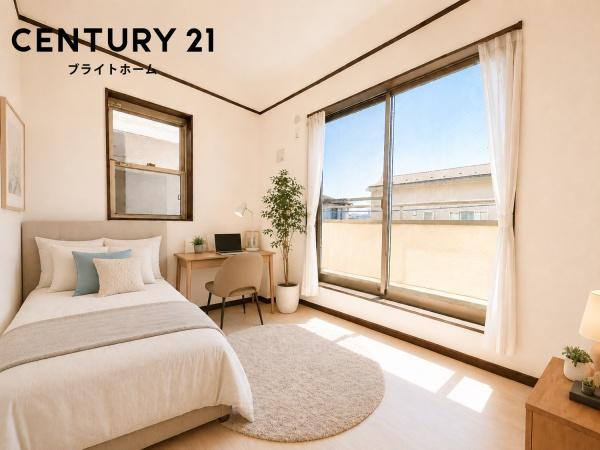 横浜市都筑区池辺町の中古一戸建の洋室|窓からの光が嬉しい洋室です。
収納もあり、荷物が多い方にも安心です♪
※家具等はＣＧでの参考レイアウトです。