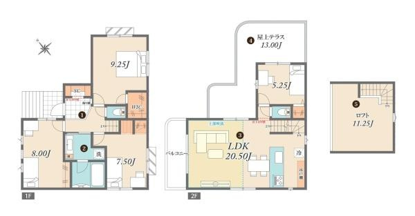 横浜市青葉区市ケ尾町の新築一戸建の間取り