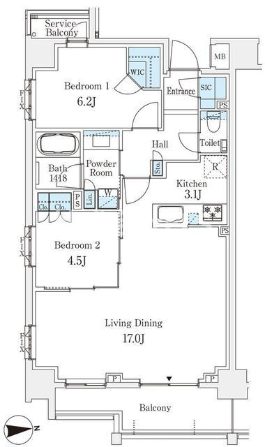 新宿区若葉２丁目の賃貸マンションの間取り