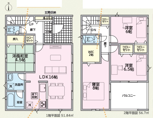 岩出市西国分　第1期　新築一戸建ての間取り