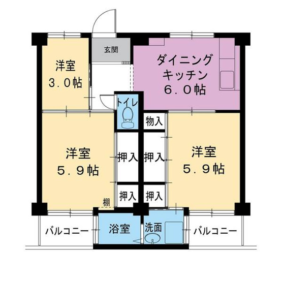 【間取り】 | ビレッジハウス葛ノ葉6号棟