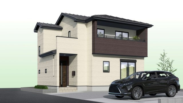 天童市久野本【新築建売】1号棟の外観パース|完成予想パース！張り分けのあるお洒落な外観の予定です！