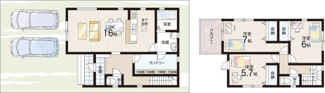 神戸市北区西山　第1期・第2期　新築一戸建ての間取り|1期3号地