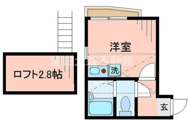 エスポワール蒲田壱番館の間取り|角部屋2面採光の1R洋室4.6帖+ロフト2.8帖！バストイレ別