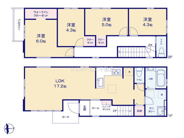 【間取り】 | 名古屋市中村区日ノ宮町４丁目72-2『仲介料無料』新築戸建て | 2号棟