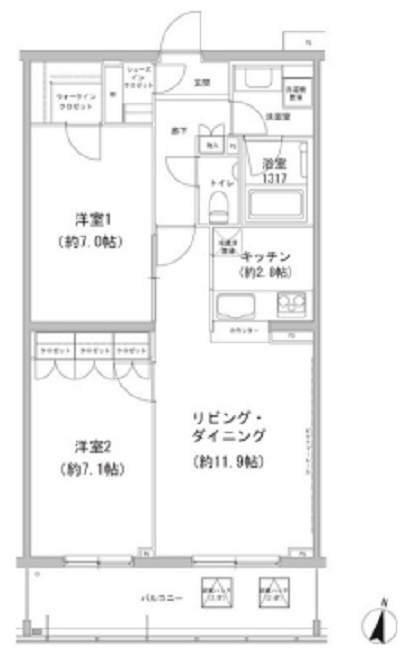 ヒューリックコート雪が谷の間取り|南向きバルコニーの3LDK