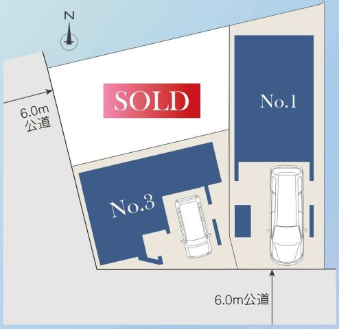 【横浜市鶴見区仲通3丁目75-18全3棟新築戸建て】★仲介手数料無料★（入船小学校・寛政中学校）の区画図