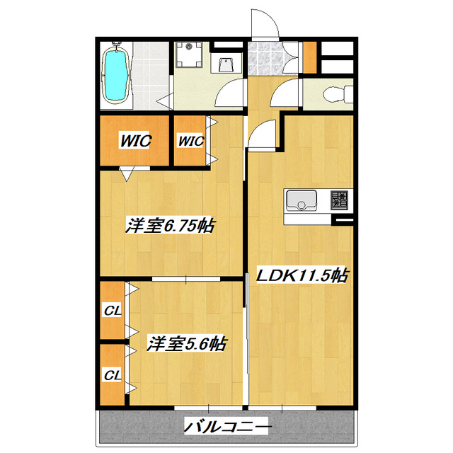 リバーヴィクトワールの間取り|収納豊富な2LDKです