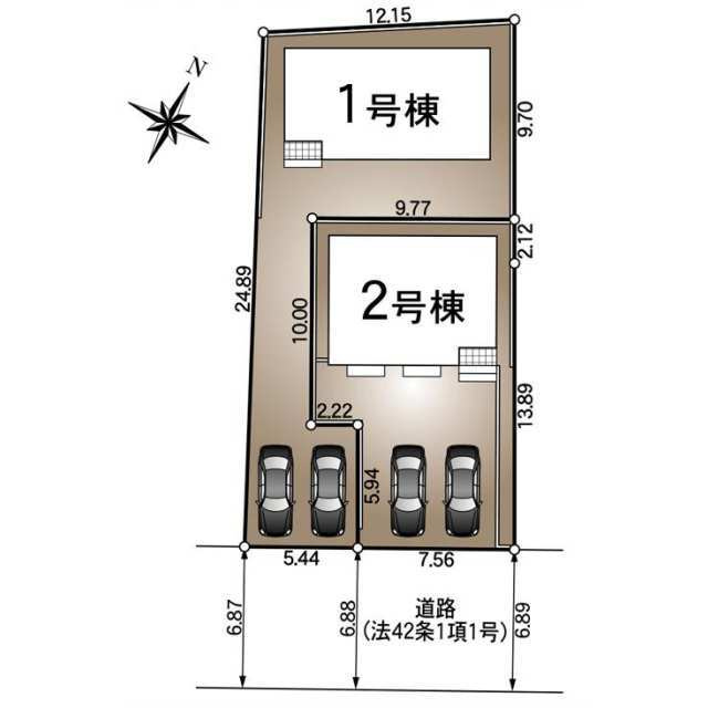 クレイドルガーデン下松市東柳 第3の区画図|駐車場は2台分のスペースを確保しています。
