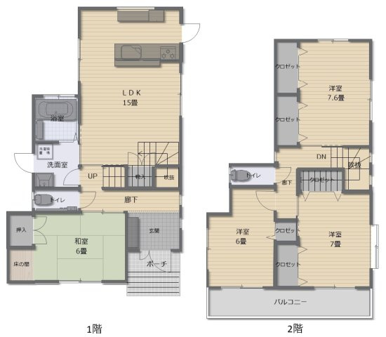 津山市小原　中古住宅4LDKの間取り