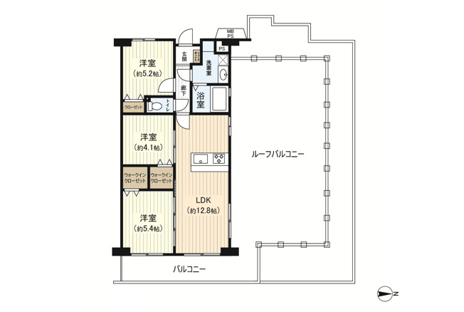 【間取り】 | ネオコーポ門真東２番街 | 只今リフォーム中(2026年10月9日完了予定)
角部屋！広々としたルーフバルコニー付♪