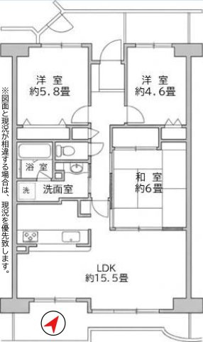 パークフィールドみさと　3街区1号館の間取り|ペットと暮らせる3LDKのお部屋です！2026年9月新規リフォーム完了予定