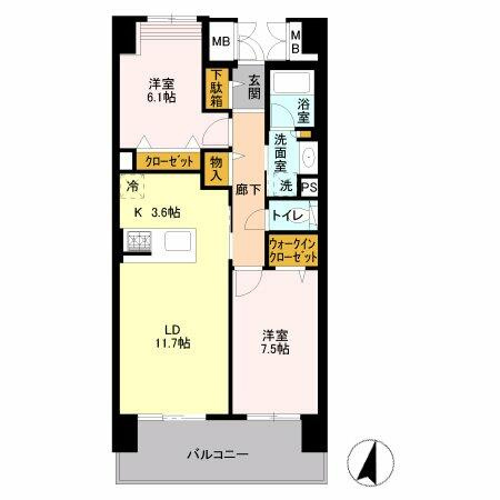 稲城市若葉台２丁目の賃貸マンションの間取り