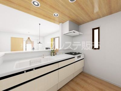 【キッチン】 | 大和郡山市下三橋町の新築一戸建 全２区画 | １号地キッチン完成イメージ／人気の対面キッチン♪食器洗い乾燥機＆浄水器を標準装備！