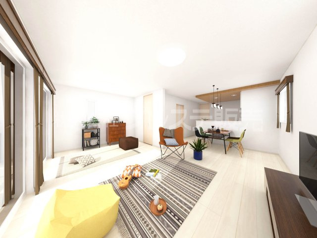 大和郡山市下三橋町の新築一戸建 全２区画の居間・リビング|２号地リビング完成イメージ／南向きですので、陽あたり良好です♪※モデルハウスあり