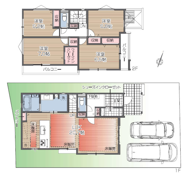 杉並区善福寺4丁目　土地41坪超×LDK20帖超　限定3棟の間取り|C号棟　4LDK+SIC+WIC+パントリー+カースペース2台分　敷地面積 137.71ｍ2　建物面積 110.12ｍ2