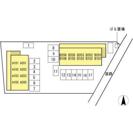 シャトル西春日 A棟の区画図