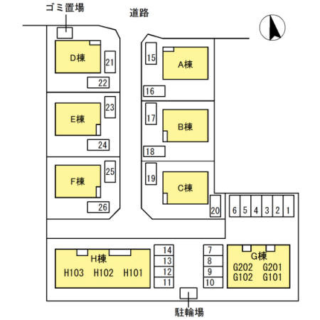 ローズコート一本木 G棟の区画図
