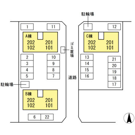 シャンブル B棟の区画図