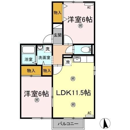 セジュール松縄 B棟の間取り