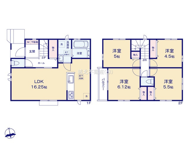 練馬区大泉学園町6丁目 全2棟 A号棟の間取り|建物面積87.56㎡ 2階建て4LDK
1階にリビング+水廻りを配した生活しやすい間取りです