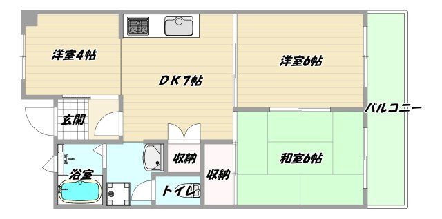 大阪市東淀川区下新庄４丁目の賃貸マンションの間取り