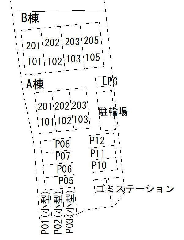 フルーリー中撫川 B棟の駐車場