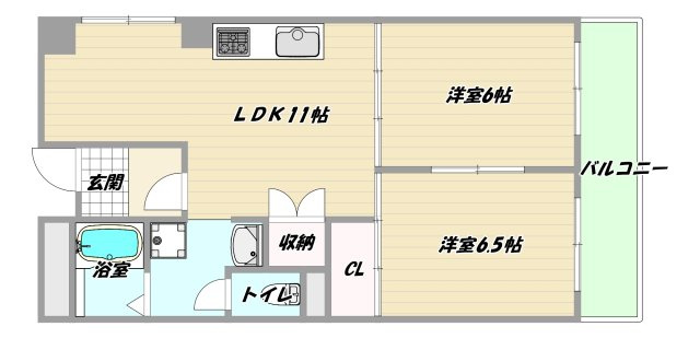大阪市東淀川区下新庄４丁目の賃貸マンションの間取り
