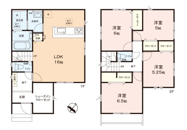 入間郡三芳町大字藤久保の新築一戸建の間取り|折上天井で開放的なリビングは16帖以上のゆとりの広さ。
リビングイン階段採用で家族のコミュニケーションもスムーズ♪