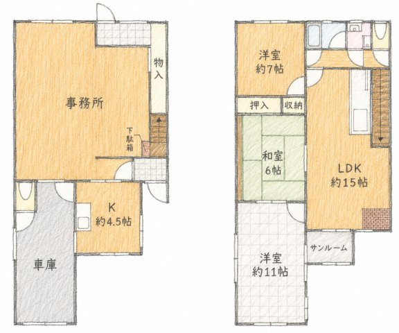 平野台店舗付住宅の間取り