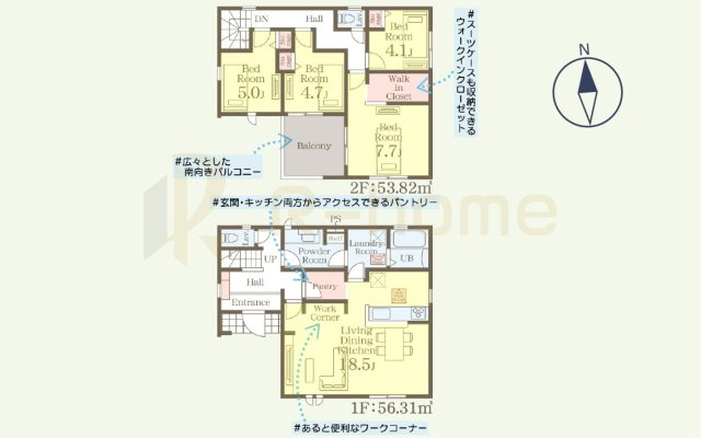 常陸大宮市石沢第3　新築戸建て　1号棟の間取り|4LDK＋WIC＋パントリー、土地面積238.49ｍ2、建物面積110.13m2