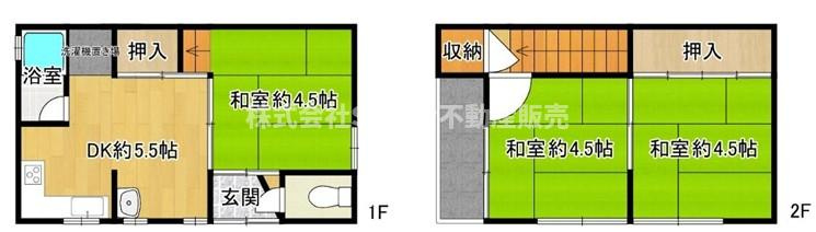 友井4丁目中古戸建の間取り|キッチン・風呂・洗面台がダイニングキッチンスペースにまとまっており便利な間取りです！
