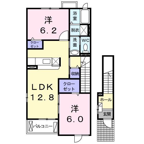 ハーベストヒル　Ｃの間取り|2LDKです