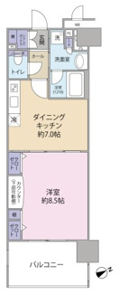 【間取り】 | カイセイ新神戸 | 1DK（DK7帖　洋8.5帖）バルコニー奥行は2.0m