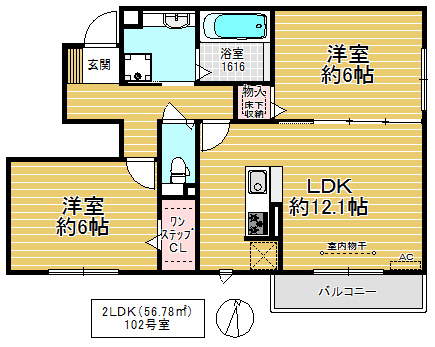 東大阪市稲田本町１丁目のハイツの間取り|セジュール稲田本町Ⅱ
