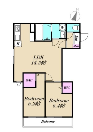 Percora Bianca仮）の間取り|南向きバルコニー南西角部屋！
2部屋にウォークインクローゼットの2LDK
